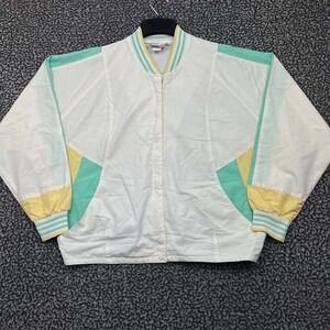 Vintage‎ Bay Club Bomber Jacket Women 14 White Snap Button Long Sleeve